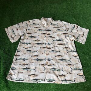 Gentlemens Marlin and Tuna Inspired Oceanic Design Button Front Shirt Size L